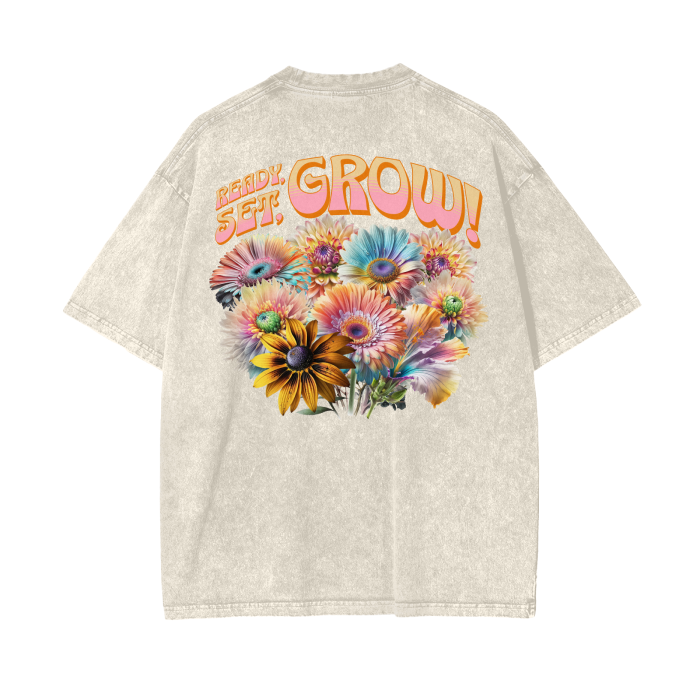 vintern,streetwear,vintage,shirt,tshirt,flowers,ready set go,ready set glow,glow up,snow wash,vintage wash,modern,cute shirt,wholesome shirt,supportive,support,good vibes,good energy,tan,beige,offwhite,orange,yellow,peach,sunflower,colourful,colorful,rainbow,summer,apparel,wear,street,design,hype,MOQ1,Delivery days 5