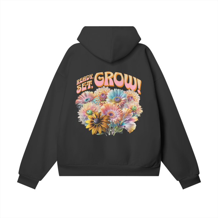 ready,set,grow,sweater,sweatshirt,black,hoodie,orange,colourful,good vibes,wholesome,flowers,rainbow,bright,warm,happy,cozy,comfy,pink,blue,green,yellow,vintern,MOQ1,Delivery days 5