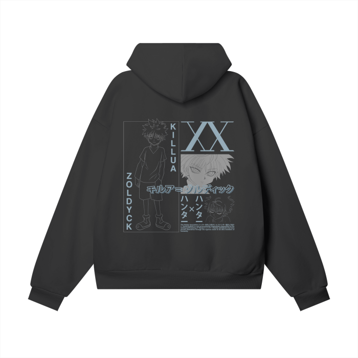 anime,killua,zoldyck,hunter x hunter, hxh,sweater,sweatshirt,hoodie,cozy,warm,black,grey,gray,blue,light blue,streetwear,vintern,vintage,modern,hidden,pockets,MOQ1,Delivery days 5