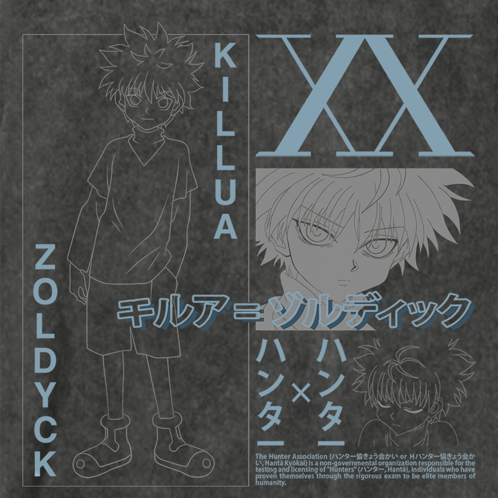 Vintern Killua - Unisex Oversized Vintage Wash T-Shirt (Black)