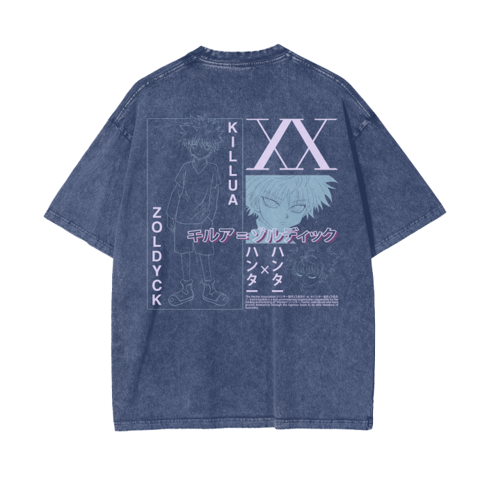 blue,grey,gray,purple,killua,zoldyck,anime,weebs,japanese,hunter x hunter,hxh,streetwear,apparel,design,shirts,tshirts,hype,hypebeast,vintage,modern,snow,washed,cool,sick,aesthetic,dope shirt,vintern,MOQ1,Delivery days 5