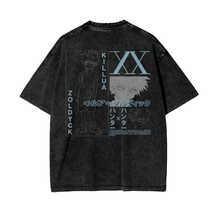 black,white,blue,grey,gray,killua,hunter x hunter,hxh,anime,weeb,streetwear,tshirts,shirts,vintern,vintage,snow,washed,modern,design,aesthetic,cool,swag,hype,hypebeast,apparel,wear,sick shirt,zoldyck,MOQ1,Delivery days 5